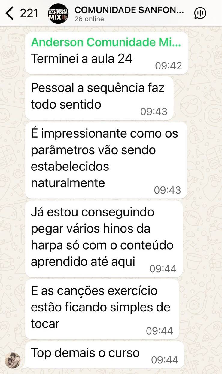 Aluno da comunidade postando resultado no grupo