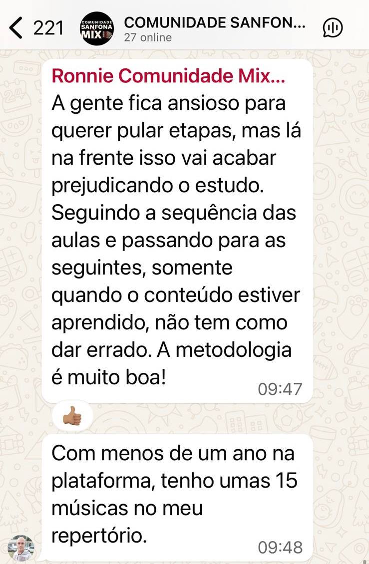 Aluno da comunidade postando resultado no grupo